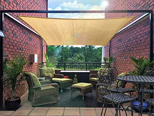 FLY HAWK Rectangle Patio Sun Shade Sail Canopy, 10' x 10' Patio Sunshade Cover Canopy - Durable Fabric Cloth for Outdoor Garden Yard Pond Pergola Sandbox Deck Courtyard - Sand Color - color: Sand, size: 10' x 10'