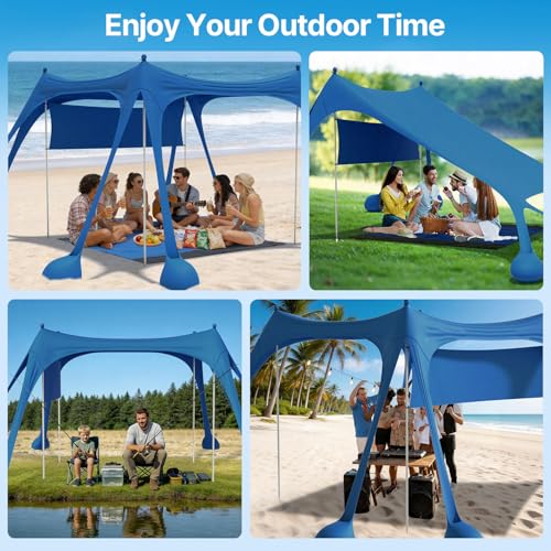 Suteck Beach Tent Sun Shelter with Sidewall, Easy Set Up 10x10ft Beach Canopy, Outdoor Sun Shade with UPF 50+UV Protection, 8 Sandbags, 4 Stability Poles for Camping, Fishing or Picnics(Navy Blue) - color: Navy Blue