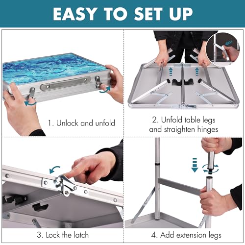 VILLEY Folding Camping Table 2FT, Portable Small Picnic Table with Adjustable Height, Lightweight Aluminum Foldable Table Small Folding Table with Carry Handle for Outdoor Indoor BBQ Hiking Beach - size: 23.6" x 15.8"(2 Height)