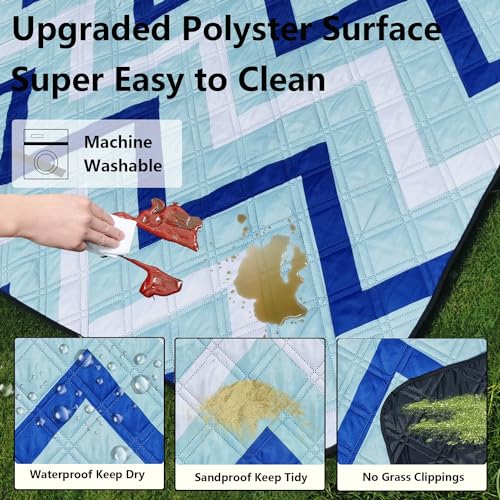 Picnic Blankets Machine Washable, 79''x79'' Extra Large Waterproof Foldable Compact Beach Blankets, Oversized XL Outdoor Mat for Spring Summer Camping, Park, Travel - color: Blue Wave