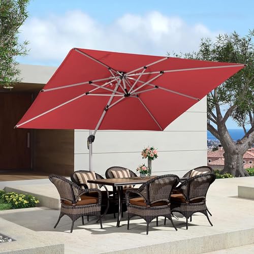 PURPLE LEAF 9' X 11' Patio Umbrella Outdoor Rectangle Umbrella Large Cantilever Umbrella Windproof Offset Heavy Duty Sun for Garden Deck Pool Patio, Terra - color: Terra, size: 9' X 11'