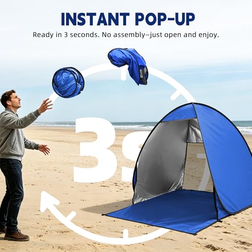 NARMAY Camping Tent, Pop Up Beach Tent, Portable Sun Shelter for 1-2 Person with UPF 50+ UV Protection - Blue - color: Blue