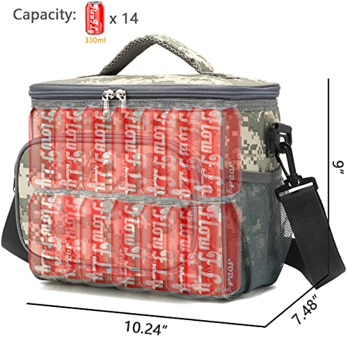 FlowFly Insulated Reusable Lunch Bag Adult Large Lunch Box for Women and Men with Adjustable Shoulder Strap,Front Zipper Pocket and Dual Large Mesh Side Pockets,DigitalCamo - color: DigitalCamo