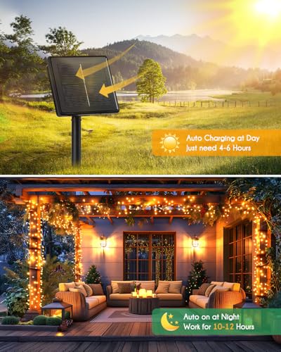 Brightown Solar String Lights for Outside, 19.6Ft 240 LED Solar String Lights Outdoor Waterproof, Solar Fairy Lights with 8 Modes for Patio Party Garden Yard Home, Warm White - color: Warm White, size: 19.6Ft