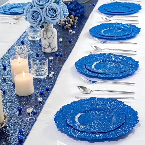 DaYammi 60Pcs Blue Plastic Plates - Sapphire Blue Plates Disposable & Reusable - Heavy Duty Plastic Plates for Party Including 30 Dinner Plate,30 Dessert Plate for Weddings,Dinner - color: Sapphire Blue