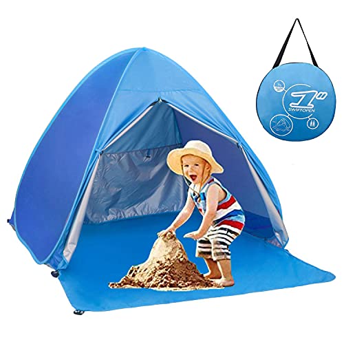 Pop Up Beach Tent Shade Sun Shelter UPF 50+ Canopy Cabana 2-3 Person for Adults Baby Kids Outdoor Activities Camping Fishing Hiking Picnic Touring (Blue) - color: Blue