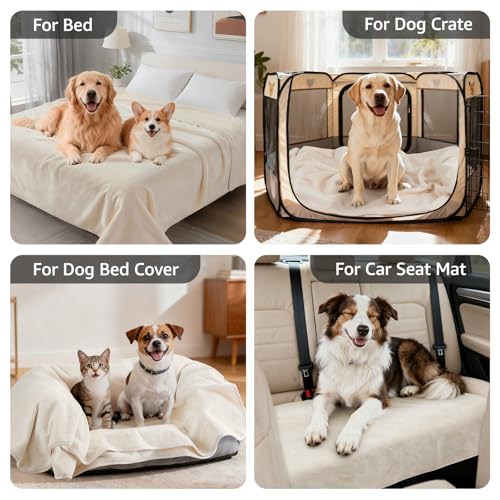 LOOBANI Waterproof Dog Blanket for Couch: Spill-Proof Puppy Blankets for Small Medium Dogs Washable, Reversible Soft Flannel Pet Throw for Dog Bed, Crate, Couch Sofa Cover, Travel, 30" x 40", Beige - color: Beige, size: 30" x 40"