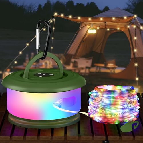 Camping String Lights, Retractable 32.8ft RGB Flash Lamp, Rechargeable Fairy LED Rope Lights Outdoor Waterproof, Portable Hanging Lantern for Outside Tent Patio Awning Garden RV Essentials - color: Green