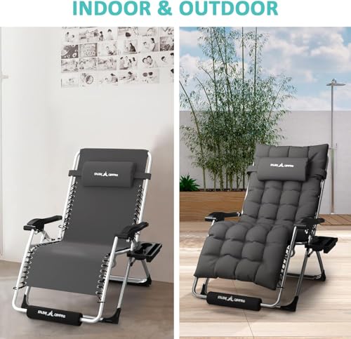 Amopatio Oversized Folding Recliner Zero Gravity Chair with Cushion for Indoor & Outdoor, XL Heavy Duty Patio Reclining Lounge Chairs with Tray/Footrest/Headrest - color: Magenta, style: 29in-1pc
