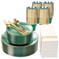 DaYammi 350 Pcs Clear Green Gold Plastic Plates, Hammered Disposable Dinnerware, Clear Green Plates Set Include 100 Plastic Platos, 150 Gold Disposable Silverware, 50 Cups and 50 Napkins for Party - color: Clear Green, size: 350 Pcs