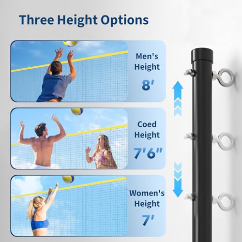Garvee Portable Volleyball Net Set, Adjustable-Height Outdoor Volleyball Nets with Ball, Pump, Ropes & Carry Bag, Heavy-Duty Weatherproof Set for Beach, Park, Camping & Backyard - color: Yellow, size: 32ft