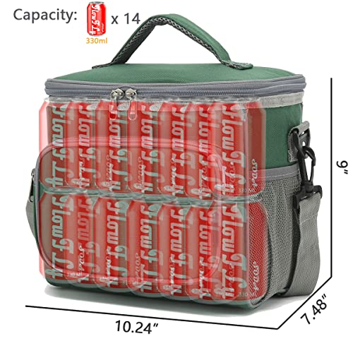 FlowFly Insulated Reusable Lunch Bag Adult Large Lunch Box for Women and Men with Adjustable Shoulder Strap,Front Zipper Pocket and Dual Large Mesh Side Pockets,ArmyGreen - color: ArmyGreen