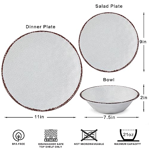 LEHAHA Farmhouse White Melamine Plates and Bowls Set, White dishes Rustic Farmhouse Dinnerware Set, Lightweight Melamine Dishes Set for 4, Perfect for RV, Camper, Dishwasher Safe - color: Soft White