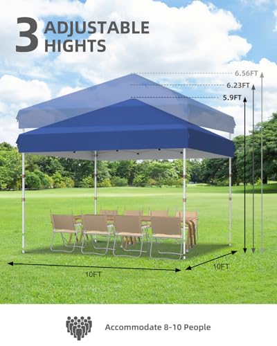 GarveeLife 10x10 Pop Up Canopy with One Button Push Setup - Heavy Duty Outdoor Canopy Tent with Portable Roller Bag - 3 Adjustable Height, 4 Weight Bags, 8 Stakes & 4 Guy Ropes Included, Blue - color: Blue