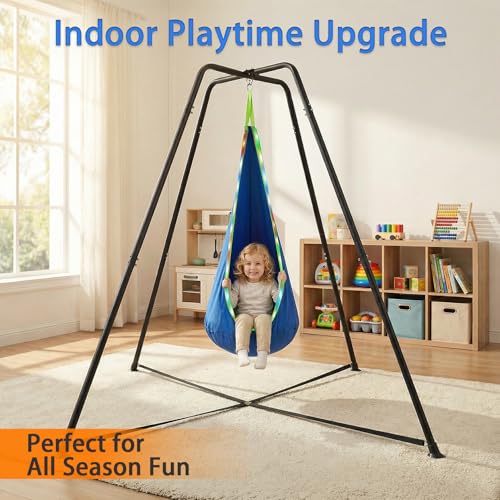 Heavy Duty Swing Frame, 350LBS Metal Swing Stand for Kids & Adults, A-Frame Indoor Outdoor Swing Stand with Dual-Bolt Locking System, Double-Layer Anti-Slip Feet, Fits for Most Swings