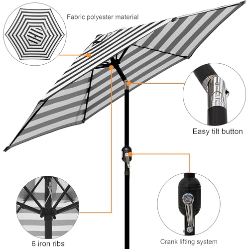 Blissun 7.5 ft Patio Umbrella, Yard Umbrella, Outdoor Market Umbrella with Push Button Tilt Crank (Black&White) - color: Black & White stripe
