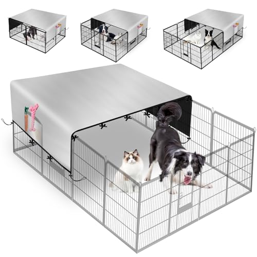 LYHNMW Dog Playpen Cover, 600D Oxford Fabric Dog Pen Canopy with Sun and Rain Protection, Specialized Fits for 24/32/40/45/50" Panels Playpen(Only Cover) - size: Fit 16 Panels