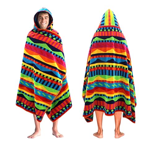 COTTON CRAFT Hooded Beach Towel for Adults – Oversized 39 x 68 Towel with Hood - 100% Cotton Velour Terry Jacquard Pool Bath Wrap - 450 GSM Soft Absorbent Quick Dry – Cozumel Red Blue Yellow - color: Cozumel - Red Blue Yellow, size: 1 Pack - 39x68 Hooded
