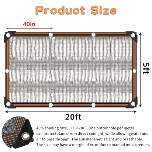 Shade Cloth for Plants Greenhouse, 40-50% Sunblock Shade Sails -for Outdoor Garden Pergola Patio Lawn Plant Sun Protection Cloths for Kennel Chicken Coop Easier to Hang Net Cover - size: 5'x20'