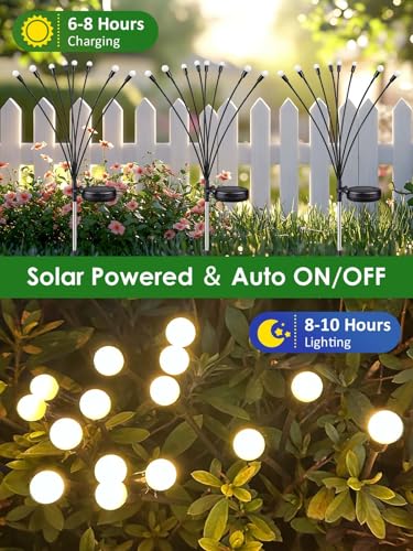 2026 Upgraded Solar Lights Outdoor, 8 Pack Solar Garden Lights with 2 Modes, Firefly Lights Outdoor Waterproof, Sway by Wind, Twinkle Firefly Light for Yard Patio Path Garden Decoration (Warm White) - color: Warm White, size: 8 Pack