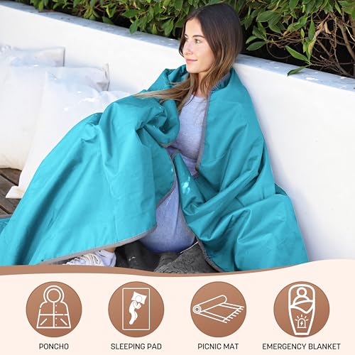 Tirrinia Waterproof Outdoor Blanket with Sherpa Lining, Windproof Triple Layers Warm Comfy Foldable for Camping Stadium, Beach, Picnic, Grass, Concerts, Car, Dog, 51''X 59'' & 59''X 80'' - color: Aqua/Grey, size: 59” x 80”