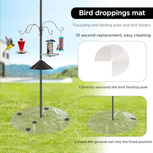2 Pack 47 Inch Clear Bird Feeder Mat, Heavy-Duty PE Seed Catcher for Poles, Waterproof Lawn Protector Mat Fits Shepherd Hooks & Bird House Poles
