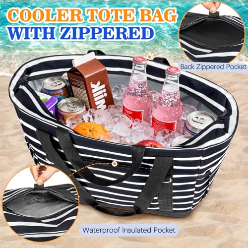 HUANLANG Soft Cooler Bag Insulated for Travel,Large Insulated Grocery Bags with Zippered Top,PEVA Collapsible Food Delivery Cooler Bag for Beach, Travel, Picnics - color: Black