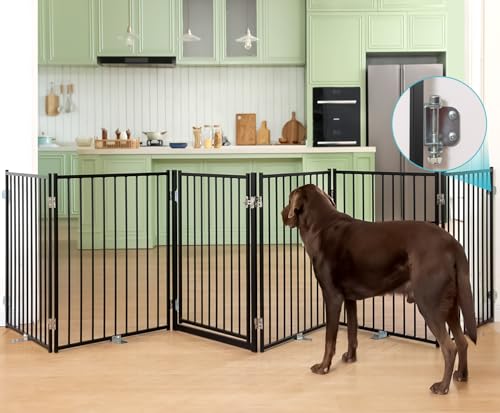 No Pawblems Free Standing Dog Gate with Door, 30'' Tall Foldable Dog Fence for Indoor & Outdoor, Up to 156 Inch Extra Wide Christmas Tree Fences for Dogs, Toddler(Black, 6 Panels) - color: Black, size: Up to 156" W, 6 Panels