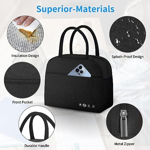 DALINDA Lunch Bag Lunch Box for Women Men, Insulated Lunch Bags Water-Resistant Cute Cooler Lunch Tote Bag, Reusable Large Capacity for Work Travel Picnic,Black - color: Black, size: Oxford cloth