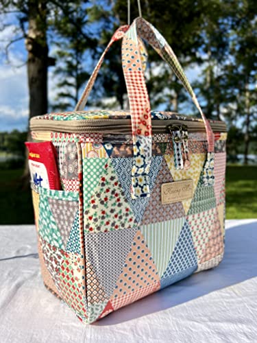 Kwang Min Floral Insulated Lunch Bag for Women,Reusable Lunch Box,Large Cooler for Office,Picnic Outdoors,Premium Quality Waterproof Fabric,Ideal Gift for Outdoors and work (Patchwork) - color: Patchwork Quilt