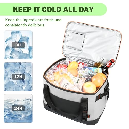 Tirrinia Large Cooler Bag Insulated, 48 Cans Leakproof Soft Camping Coolers, Portable Beach Cooler with Shoulder Strap for Picnic, Beach, Travel Road Trip - color: Gray Black