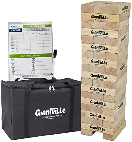 Giantville Giant Tumbling Timber Toy - Premium Pine Wood Life-Size Blocks Tower - Big Floor/Board Indoor/Outdoor Yard Game for Kids & Adults - 56-Pieces + Storage/Carry Bag - Grows to Over 5-Feet - size: Xx-large