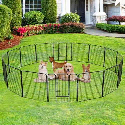 FDW Dog Playpen Dog Pen Dog Kennel 16 Panels 32 Inch Height Indoor Outdoor Folding Metal Portable Puppy Exercise Pen Heavy Duty Dog Fence for Yard Camping,Black - style: 16 Panels