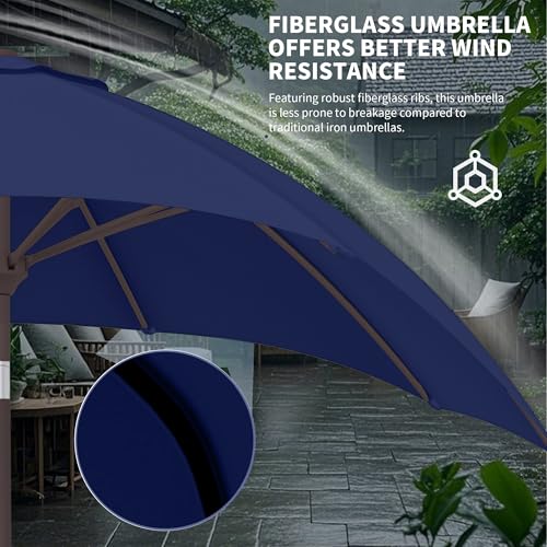 Kingdura 10FT Outdoor Patio Umbrella, Market Table Umbrella with Push Button Tilt and Crank, 8 Sturdy Fiberglass Ribs, UV Protection for Pool, Lawn, Deck, Backyard, Garden (Navy blue) - color: Navy blue, size: 10 Ft