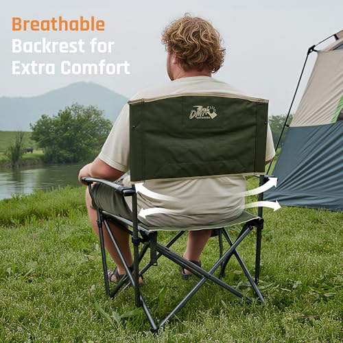 Oversized Folding Camping Chairs for Adults Heavy Duty Camp Chair Support 400 LBS Steel Frame Metal Arm Lawn Chairs with Swivel Cup Holder & Hollow Backrest Extra Large Outdoor Chairs Green - color: Green