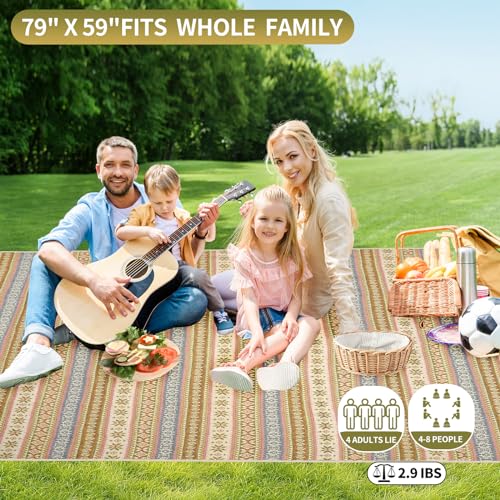 Picnic Blankets Outdoor Extra Large-Waterproof Picnic Blanket with Shoulder Carry Strap | Machine Washable Picnic Mat with Sandproof Backing for Park , Grass, Camping, Hiking, Concerts (Yellow) - color: Yellow, size: 4'11" x 6'7" (Rectangular)