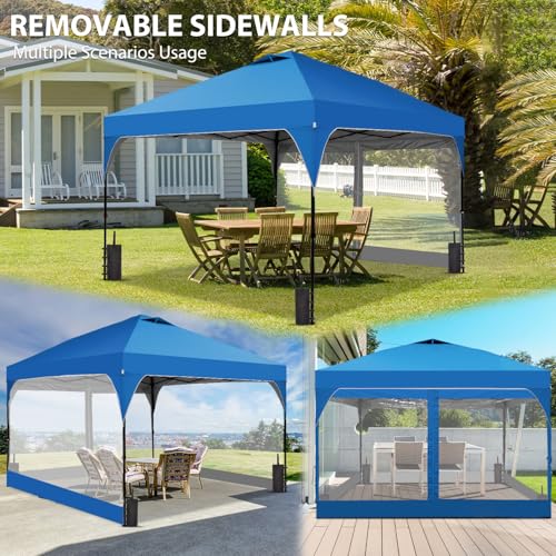 8x8 FT 1-Button Push Pop Up Canopy with 4 Clear PVC Sidewalls, Sandbags, Instant Canopy Tent for Outdoor Events - color: Blue, size: 8x8 with PVC Sidewalls