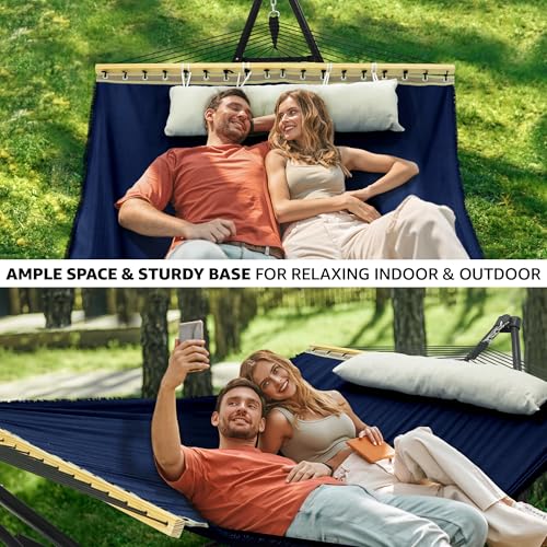 Tranquillo Unity Adjustable Hammock Stand, 800 lbs Capacity Steel Double Hammock Stand for 2 Persons, Premium Pre-Assembled Stand for Indoor Outdoor, Navy - color: 4. Navy, size: Large