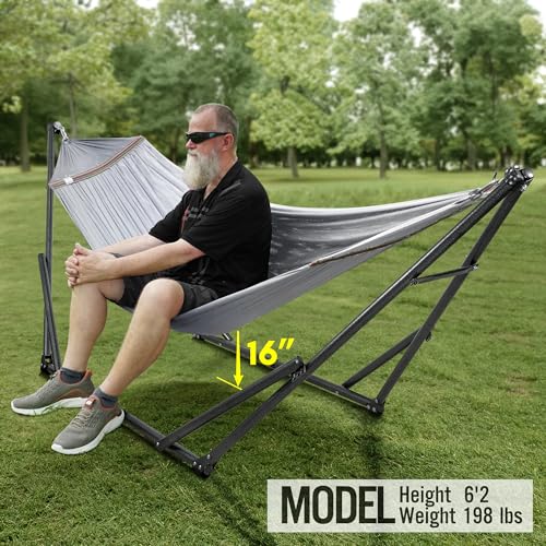 Tranquillo Universal Double Hammock with Stand Included for 2 Persons/Foldable Hammock Stand 600 lbs Capacity Portable Case - Inhouse, Outdoor, Camping, Grey - color: 1. Grey