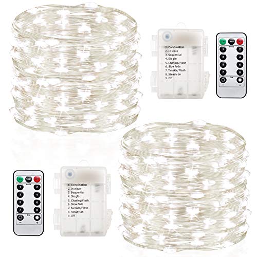 GDEALER 2 Pack Fairy Lights 20 Ft 60 Led Battery Operated Twinkle Lights with Remote Waterproof Twinkle Lights 8 Modes Fairy String Lights for Party Bedroom Wedding Decorations-White - color: Cool White