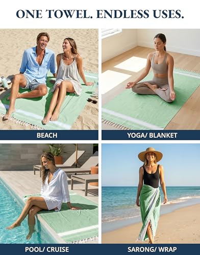 LANE LINEN Beach Towel - Pool Towels Oversized, Pre-Washed Extra Large Beach Towels, Sandless Beach Towel, Quick Dry Travel Towel, Large Pool Towel, 39"x71" - Jade Green - color: 11: Jade Green, size: Pack of 1