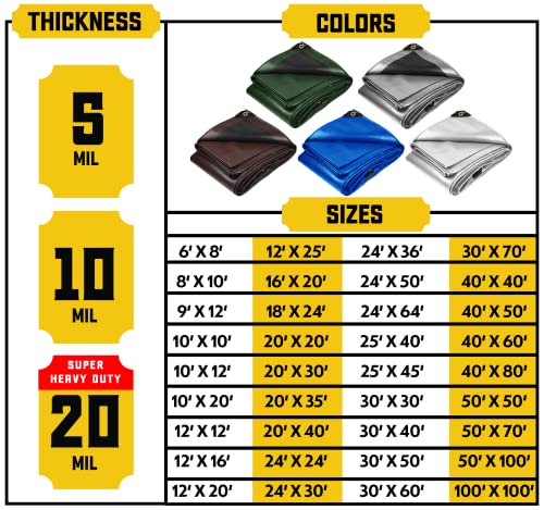 Core Tarps Classic 5 Mil Tarp Cover, Waterproof, UV Resistant, Rip and Tear Proof, Poly Tarpaulin with Reinforced Edges for Roof, Patio, Pool Cover, Boat (Brown/Black 6′ X 8′) - color: Brown/Black-5 Mil, size: 6′ X 8′