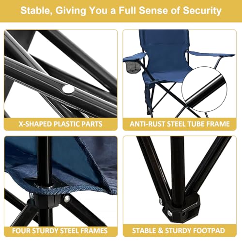 Folding Camping Chair with Cup Holder & Storage Bag, 225lbs Capacity, Large Anti-Sink Feet, Breathable PE Coated Fabric for Outdoor, Hiking, Beach, Fishing, Backpacking, 2PCS Cyan - color: Cyan, style: 2PACK