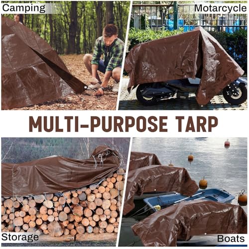 8 Pack 6 x 8 ft 5.5 Mil Large Tarps Heavy Duty Waterproof Tarp Multi Purpose Tent Cover for Home Boats Cars Camping Patio Furniture Roof Emergency Rain Protective Cover, Brown - color: Brown, size: 6 x 8 ft