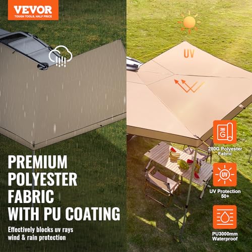 VEVOR 270 Degree Awning, Ultimate Sun Protection Vehicle Awning, Waterproof UV50+ Car Side Awnings with Carry Bag, All-Weather Free-Standing Overland Awnings Car Shelter for SUV Van Truck Camping - color: Khaki 270° 15.4*8.2ft Car Awning