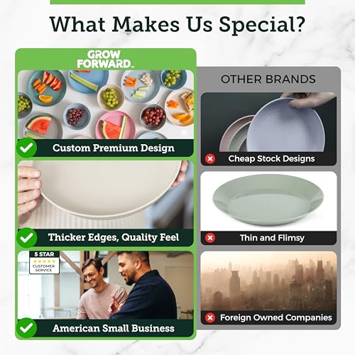 Grow Forward Premium Wheat Straw Plates and Bowls Sets - 8-Piece Wheat Straw Dinnerware Sets - Unbreakable & Reusable Microwave Safe Plastic Dinner Plates for Outdoors, RV, Camping Dishes - Sahara - color: Sahara Beige