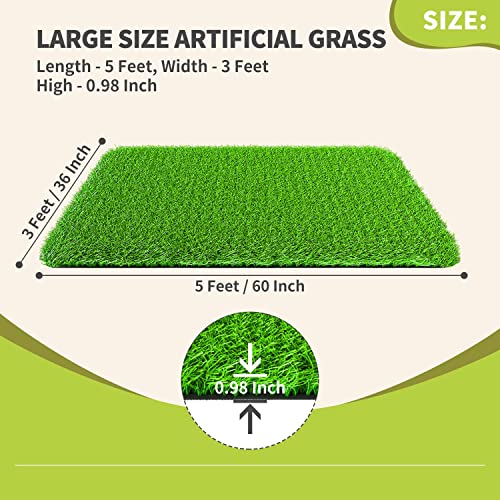 LOOBANI Realistic Artificial Grass Rug Indoor Outdoor, Dog Grass Mat with Drainage Holes and Replacement Artificial Grass Turf, Fake Grass for Garden Lawn Landscape Balcony Decoration, 3 Feet x 5 Feet - size: 3 Feet x 5 Feet