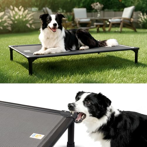 Sytopia 42'' Outdoor Elevated Dog Bed for Large Dogs, Chew-Proof Pet Camping Raised Cot with Breathable Mesh - Durable Frame, Cooling Hammock Bed, Non-Slip Feet, Waterproof, Easy Clean - size: Large