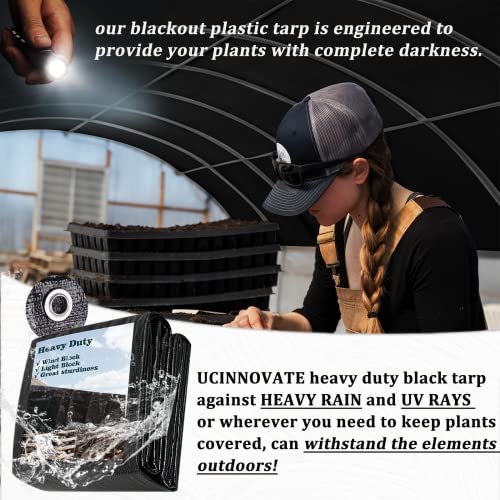 UCINNOVATE Heavy Duty 14Mil Waterproof Poly Tarp 6.5x10FT - Durable Black Tarpaulin with Rust-Proof Grommets, UV & Tear Resistant for Garden, Patio, Truck, Roof, Camping, Emergency - size: 6.5x10 FT 14Mil Thick
