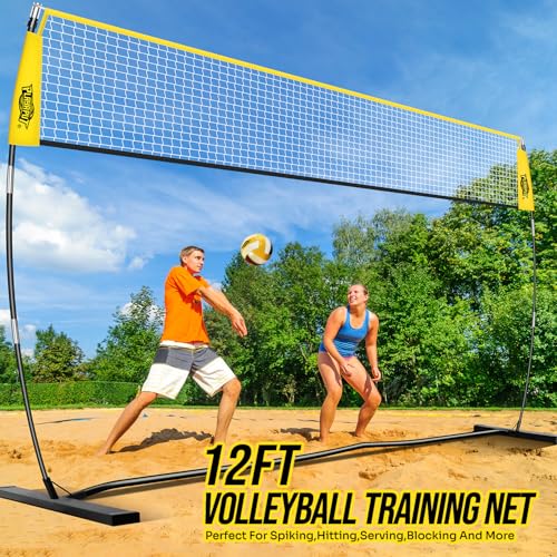 PLAYAPUT 12FT Freestanding Volleyball Net,Height Adjustable Volleyball Training Net For Hitting,Serving,Setting Practice,Protable Volleyball Nets With Volleyball,Carrybag,Perfect For Indoor Or Outdoor